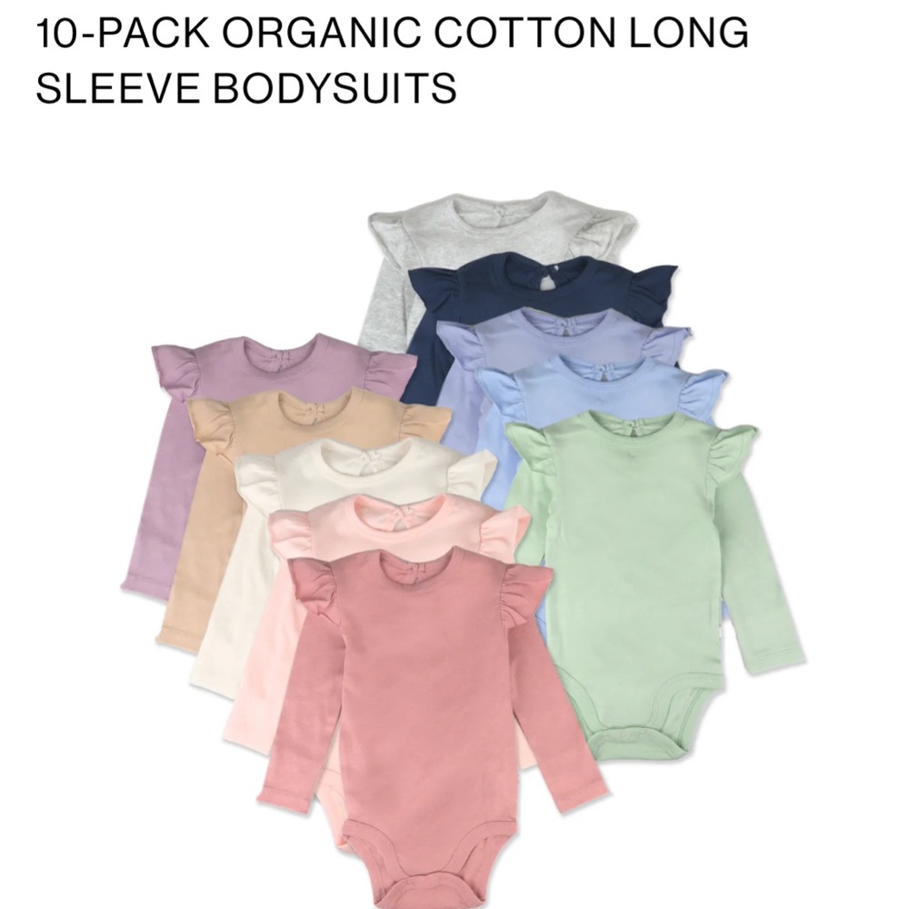 The Honest Company Colorful Long Sleeve Ruffle Bodysuit Set - 0-3M